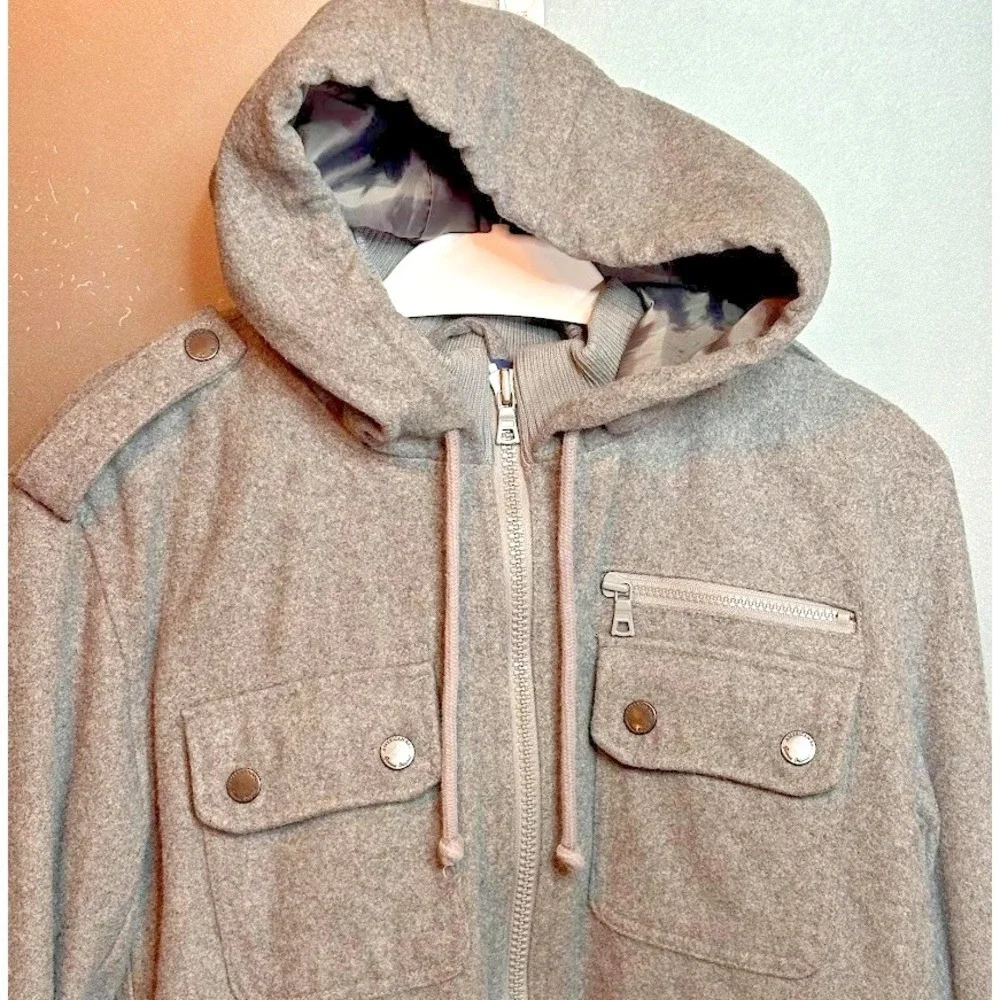 American Rag CIE 1984 Wool Blend Hooded Jacket Mens Large Gray Full Zip Coat